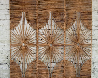 Rare Vintage Raffia Room Divider (metal frame covered with raffia) (Contact us with your zip code for shipping quote).