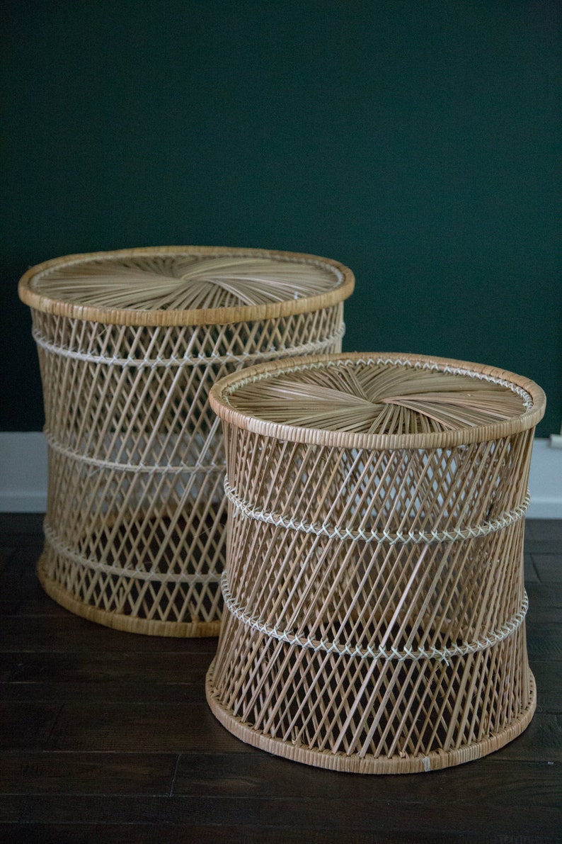 Set of 2 Vintage Rattan Accent Tables/ Plant Stands/ Night stands/ End Tables image 1