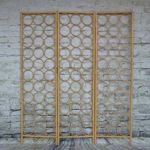 Vintage  Room Divider/Bamboo Room Divider/Screen/ Headboard/Wall Art in light yellow color