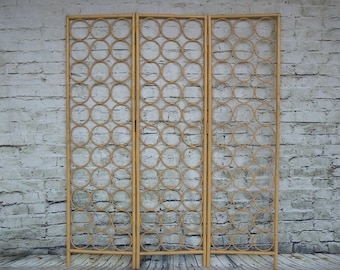 Vintage Bamboo Room Divider Screen: Light Yellow Wall Art Headboard (Contact us with your zip code for shipping quote).