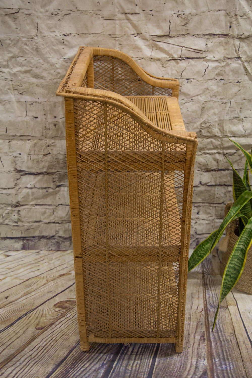 Vintage Wicker Hutch With Removable Shelves Etsy