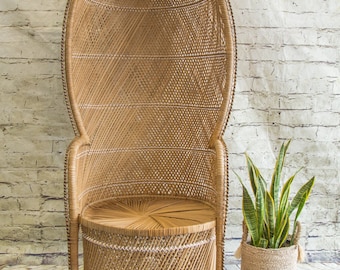 Vintage Wicker Canopy Peacock Chair/ Hooded Rattan Throne /Tall Wingback,Fan-back Seat (Contact us with your zip code for shipping quote).
