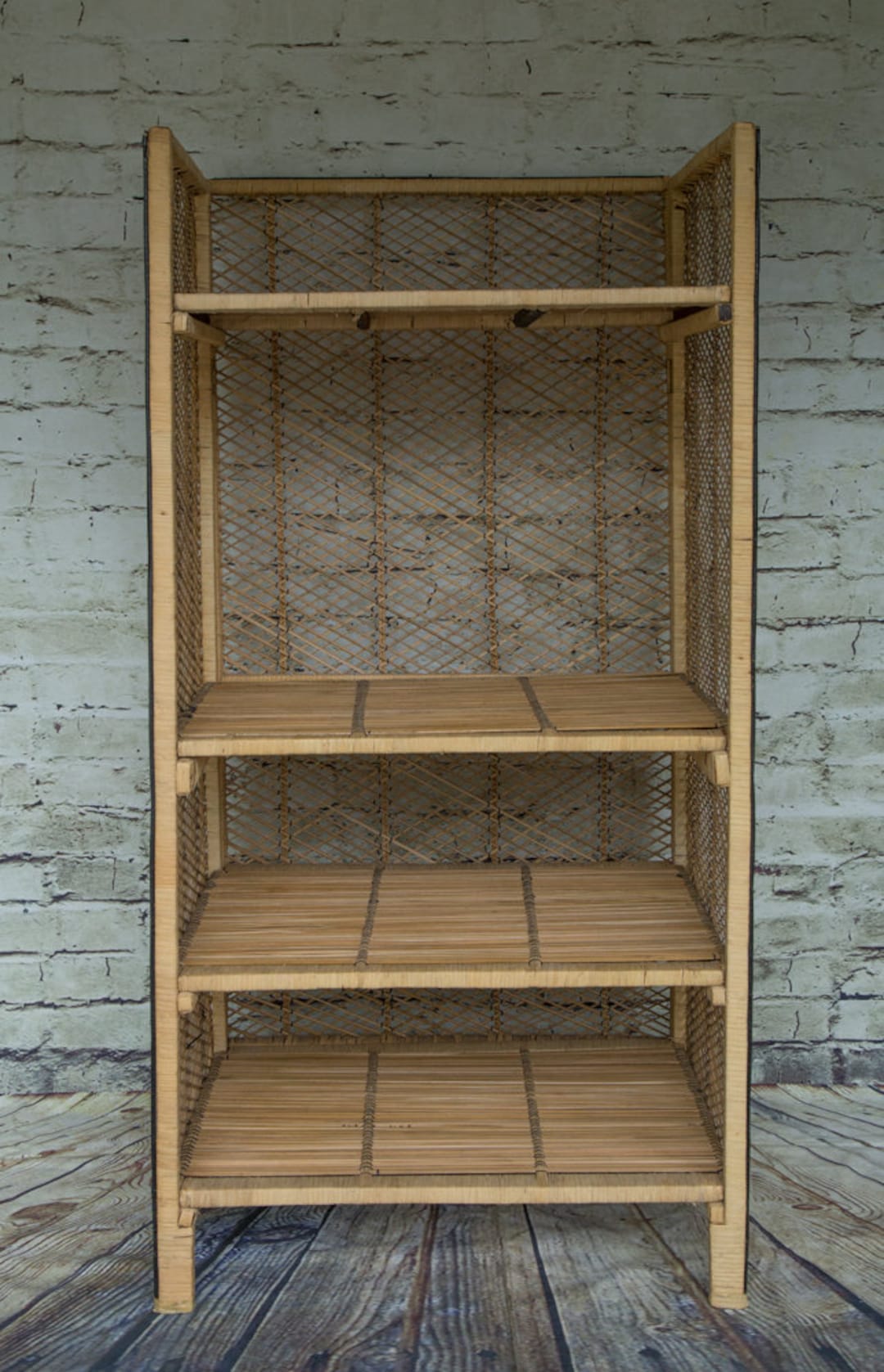 Vintage Foldable Bookshelf/ Wicker Hutch/ Wicker Etsy