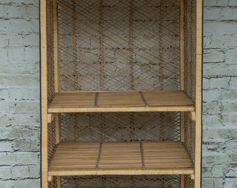 Vintage Foldable Bookshelf/ Wicker Hutch/ Wicker Cabinet (Contact us with your zip code for shipping quote).