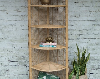 Vintage Rattan Corner Shelf/ Bookcase/ Excellent Vintage Condition!