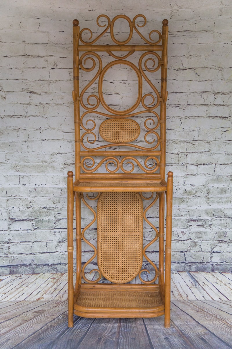 Vintage Bamboo Hall Tree with woven rattan