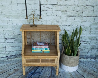 Vintage Wicker Nightstand/ Wicker Cabinet