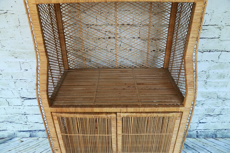 SHIPPING NOT FREE!!!Vintage Rattan Cabinet Wicker HutchEtagere Shelving CabinetBookcase