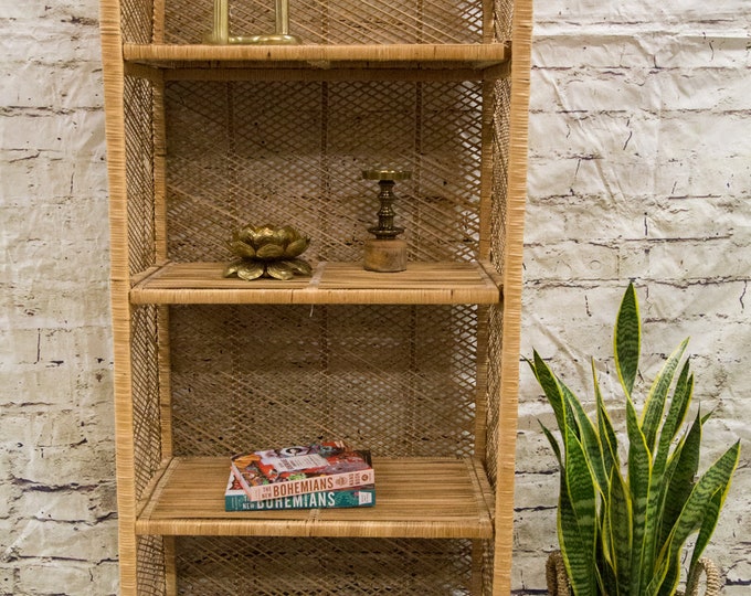Vintage Wicker Bookshelf/ Wicker Hutch/ Wicker With Removable