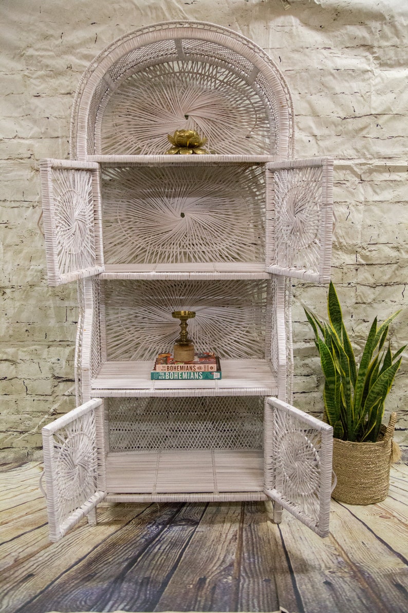 Vintage Rattan Sunburst /wicker Hutch/etagere Etsy
