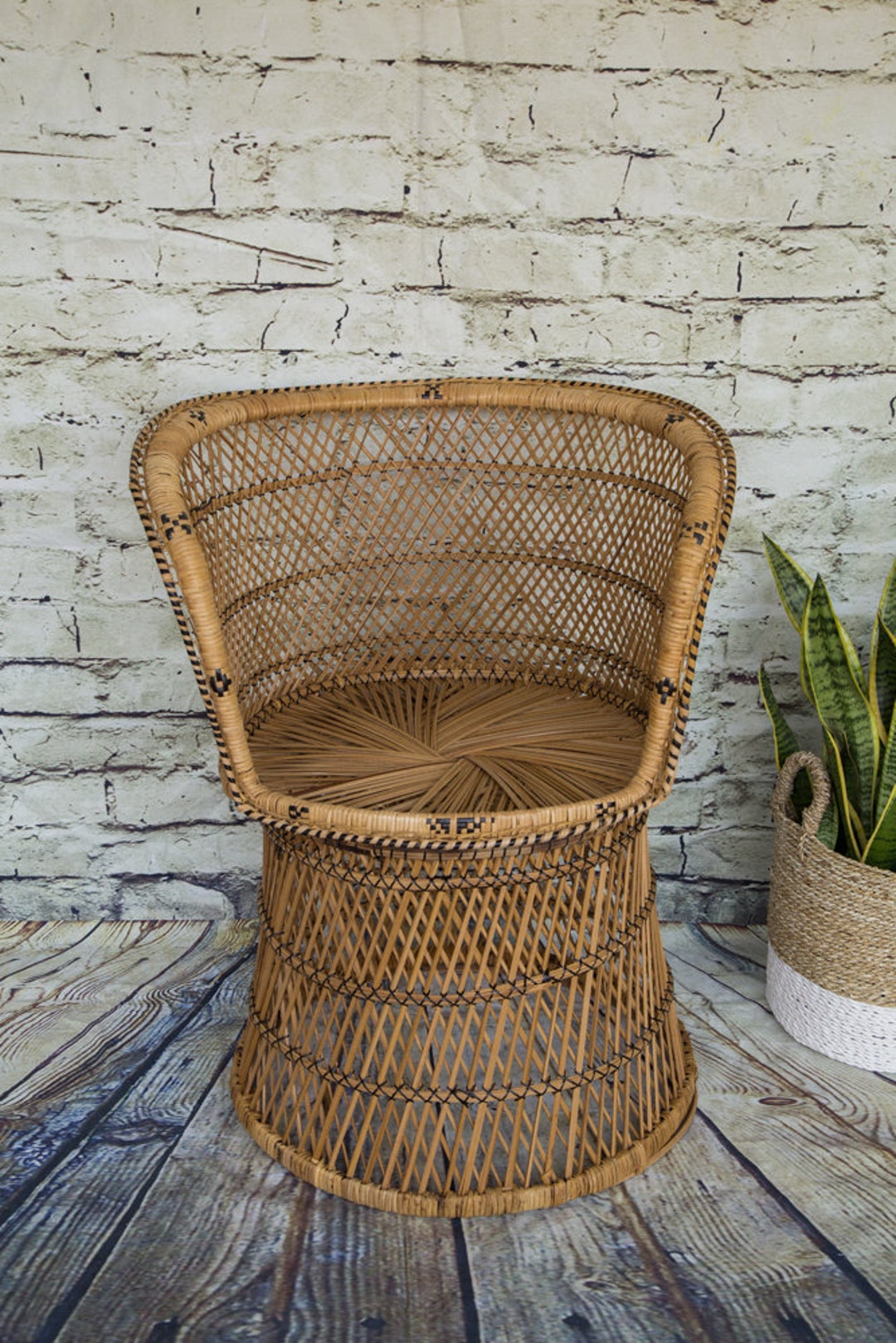 Vintage Wicker Barrel Chair Etsy
