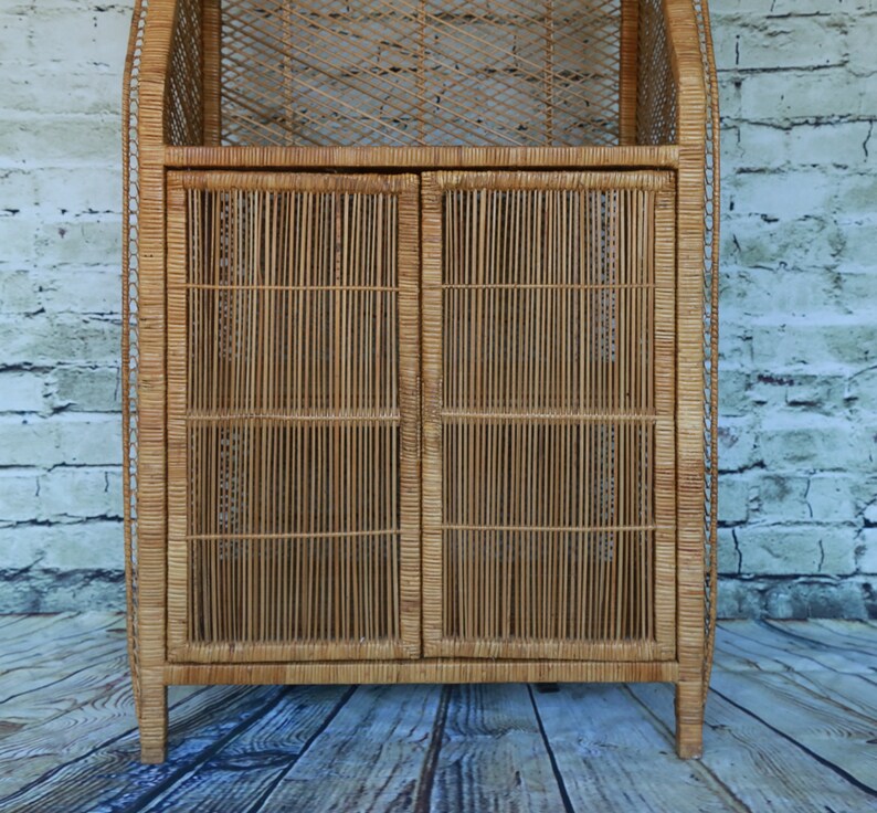 SHIPPING NOT FREE!!!Vintage Rattan Cabinet Wicker HutchEtagere Shelving CabinetBookcase