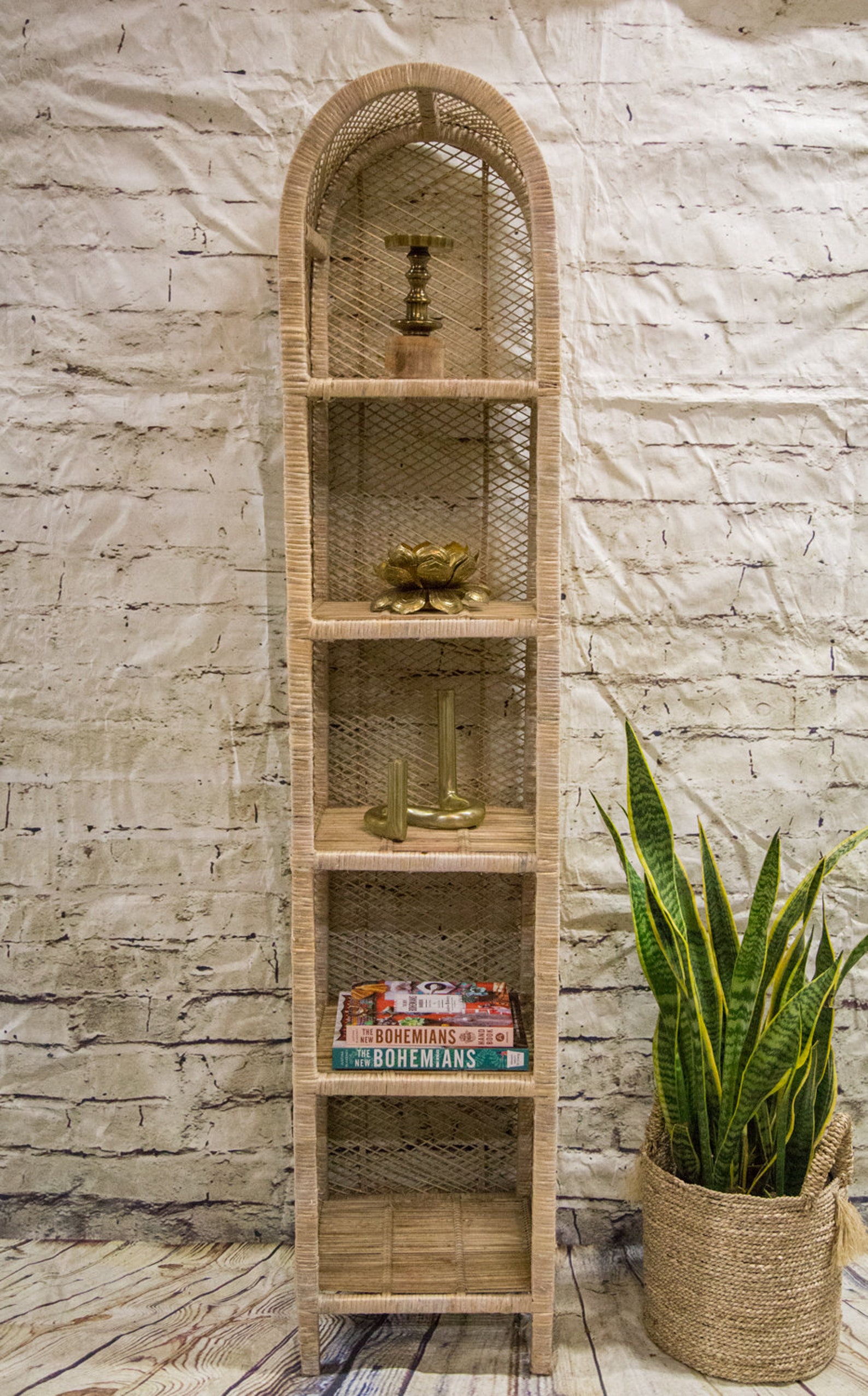 Vintage Wicker Bookshelf white Distressed Etsy