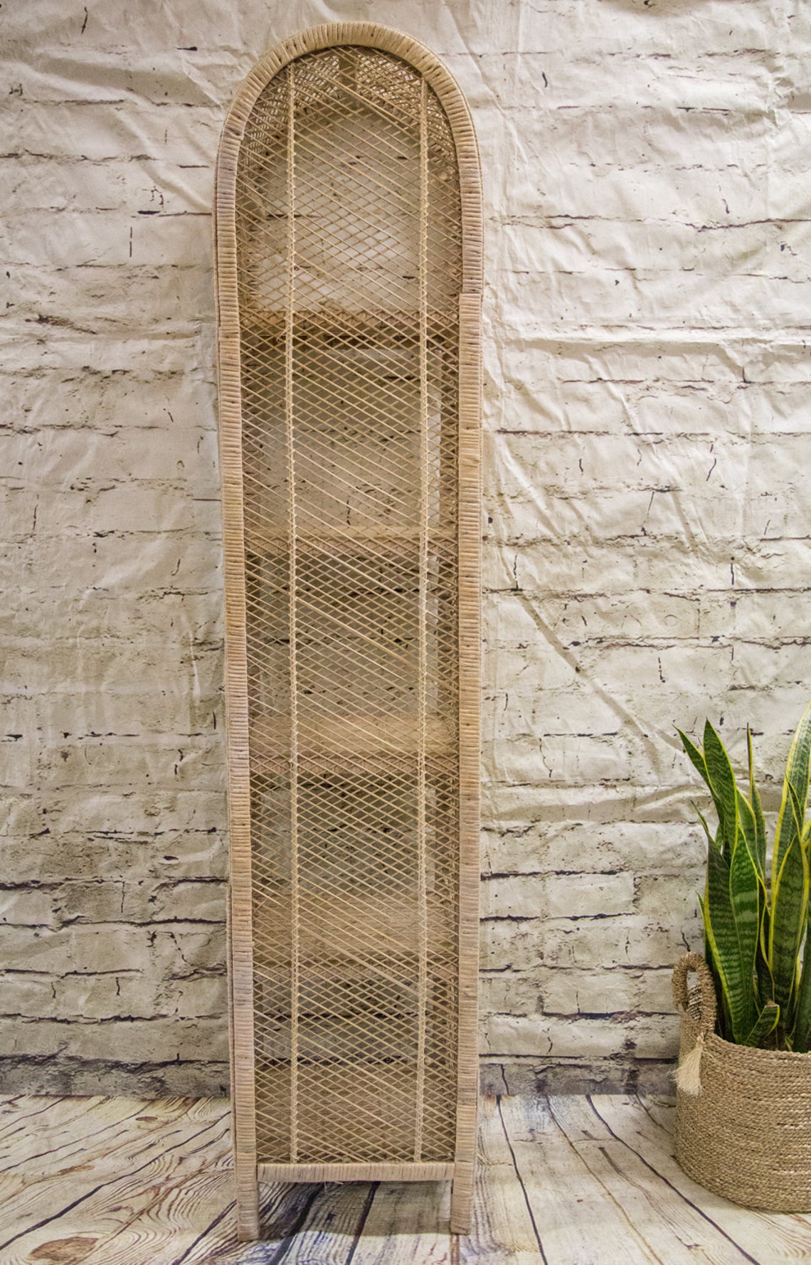 Vintage Wicker Bookshelf white Distressed Etsy