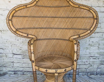 Vintage Wicker Peacock Chair: Rare Boho Accent Piece (Contact us with your zip code for shipping quote).