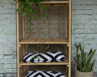 Vintage Foldable Bookshelf/ Wicker Hutch/ Wicker Cabinet