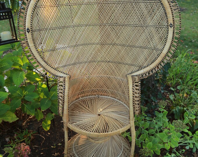 Vintage Peacock Chair Wicker High Back Fan Rattan Mid Etsy