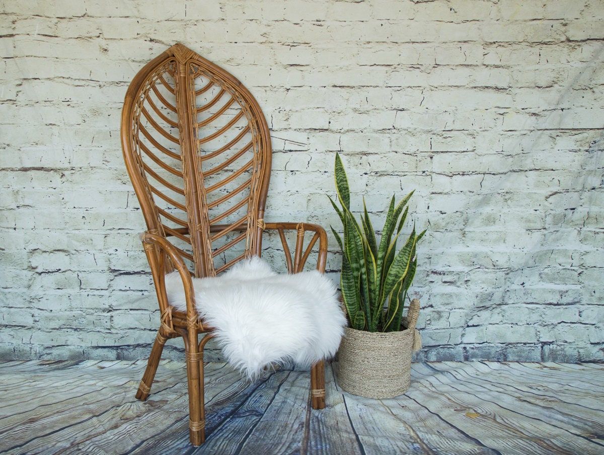 Vintage Island Style Bamboo Rattan High Back Leaf Chair