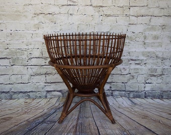 Vintage In Style of Franco Albini "Fish Trap" Table with Bamboo Base/ Plant Stand (no glass)