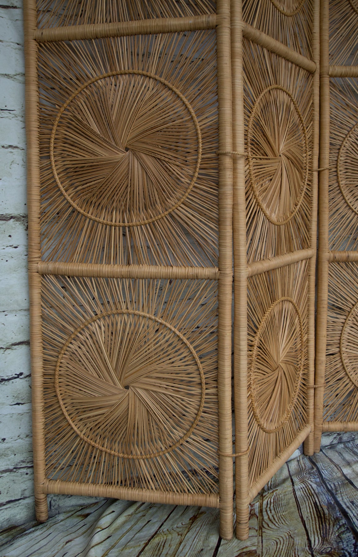 Vintage Wicker Sunburst Room Divider/sunburst Screen/ Etsy