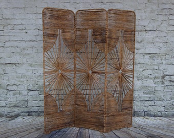 Rare Vintage Raffia Room Divider (metal frame covered with raffia)