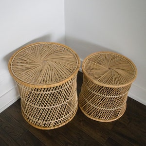 Set of 2 Vintage Rattan Accent Tables/ Plant Stands/ Night stands/ End Tables image 2