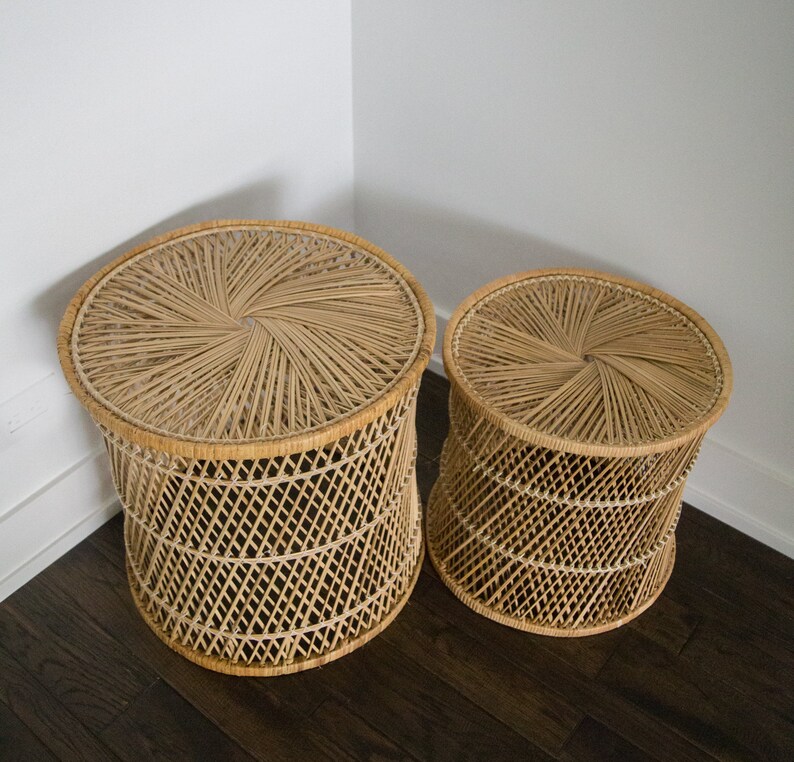 Set of 2 Vintage Rattan Accent Tables/ Plant Stands/ Night stands/ End Tables image 2