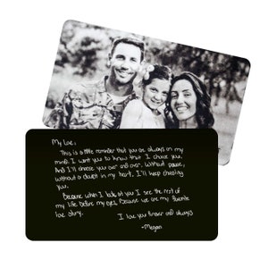 FREE SHIPPING!!! Personalized Handwritten Wallet Card Black with Free Gift Box, Etched Wallet Insert, Metal Wallet Card, Anniversary Gift,