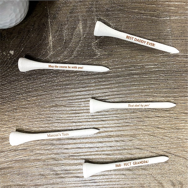 Personalized Laser Engraved White Golf Tees, Custom Engraved Wood Golf Tees, Personalized Golf Tees for Dad, Golf Gift