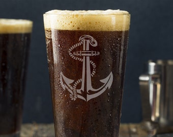 Anchor Pint Glass -Laser Engraved-Father's Day Gift -Mother's Day gift -Christmas Gift -Gift for him -Gift for her