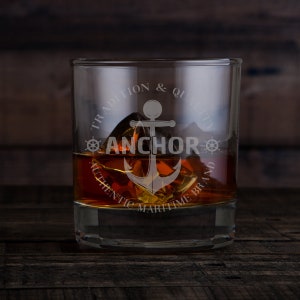 Anchor Rock Glass- Juego de 2 o 4 -Old Fashioned Glass -Laser Engraved Etched Glasses