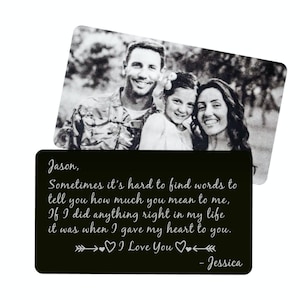 ENVÍO GRATIS!!! Tarjeta de billetera personalizada negra con caja de regalo gratis, inserto de billetera grabado, tarjeta de billetera de metal, regalo de aniversario, foto grabada