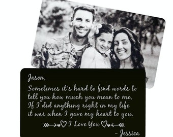 FREE SHIPPING!!! Personalized Wallet Card Black with Free Gift Box, Etched Wallet Insert, Metal Wallet Card, Anniversary Gift, Etched Photo