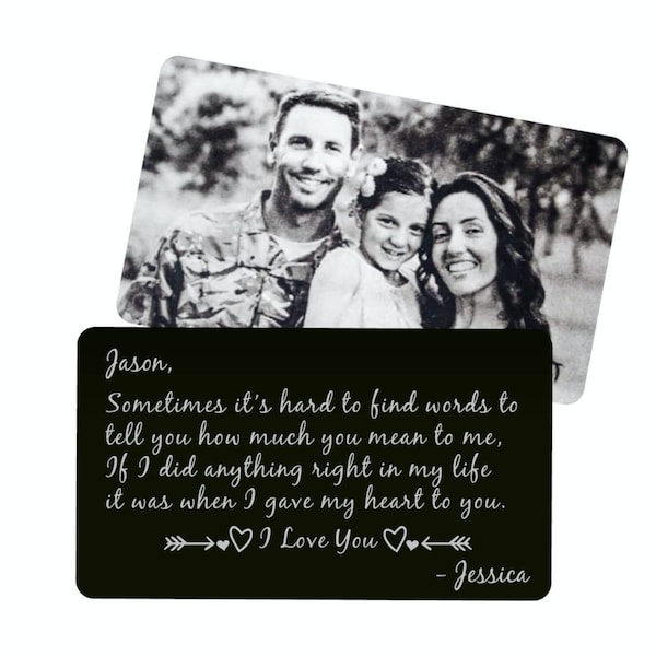 FREE SHIPPING!!! Personalized Wallet Card Black with Free Gift Box, Etched Wallet Insert, Metal Wallet Card, Anniversary Gift, Etched Photo