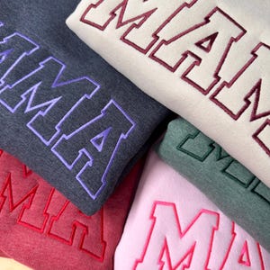 Embroidered Personalized Mama Sweatshirt with Kid Name on Sleeve Mothers Day Gift Birthday Gift Mom New Mom Gift Minimalist Cool Mom Sweater image 2