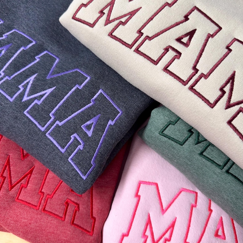 Embroidered Personalized Mama Sweatshirt with Kid Name on Sleeve Mothers Day Gift Birthday Gift Mom New Mom Gift Minimalist Cool Mom Sweater image 2