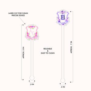 Custom Wedding Crest wedding Monogram Acrylic Stir Sticks, Cocktail Stirrers, Custom Wedding Swizzle, wedding table decor afbeelding 4