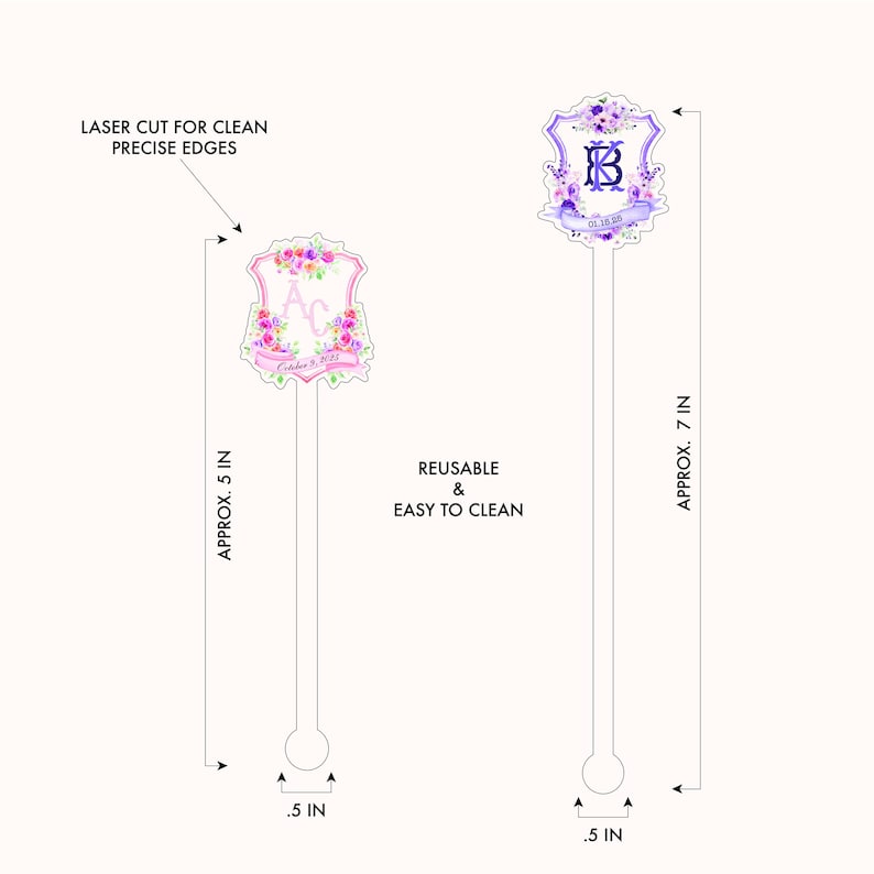 Custom Wedding Crest wedding Monogram Acrylic Stir Sticks, Cocktail Stirrers, Custom Wedding Swizzle, wedding table decor afbeelding 4