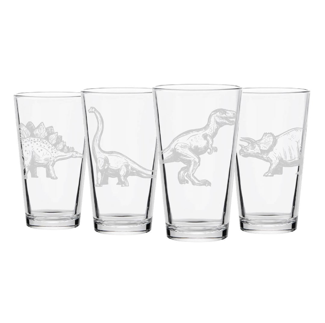 Dinosaur Beer Glasses Set of 4 Pint Tyrannosaurus Stegosaurus