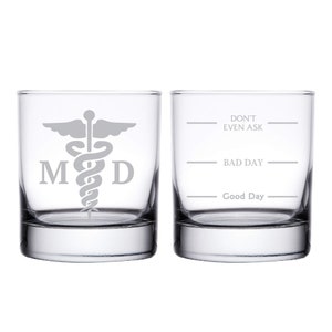 Medical Doctor Whiskey Glass-Old Fashioned Glass -Funny Personalized Etched Glasses- Gift for MD - Gift for Doctor