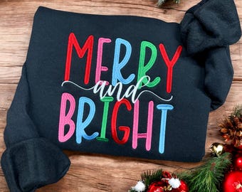 Sudadera alegre y brillante, sudadera navideña, sudadera navideña familiar, sudaderas navideñas para mujer, sudadera feliz Navidad