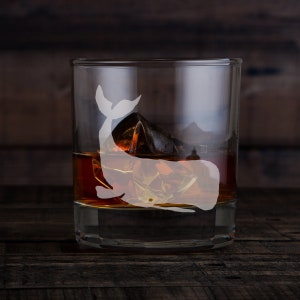 Whale Rock Glass- Juego de 2 o 4 -Old Fashioned Glass -Laser Engraved Etched Glasses