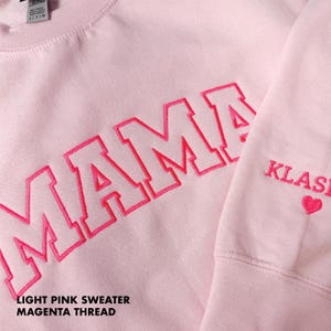 Embroidered Personalized Mama Sweatshirt with Kid Name on Sleeve Mothers Day Gift Birthday Gift Mom New Mom Gift Minimalist Cool Mom Sweater image 11