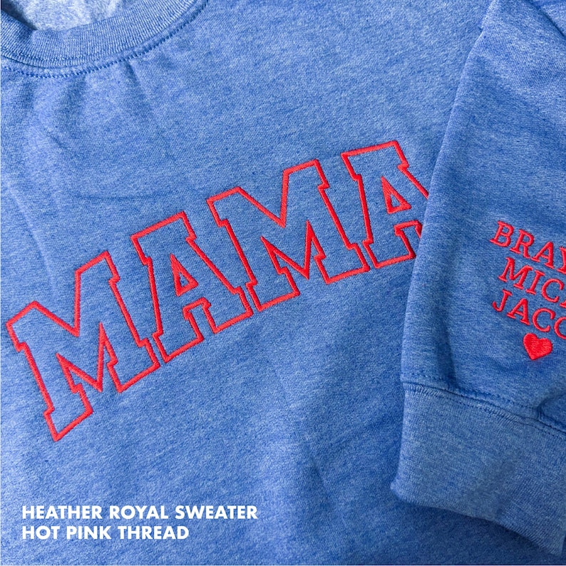Embroidered Personalized Mama Sweatshirt with Kid Name on Sleeve Mothers Day Gift Birthday Gift Mom New Mom Gift Minimalist Cool Mom Sweater image 10