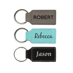 Personalized Vegan Leather Keychain- Engraved Name- Gift for Him- Gift for Her
