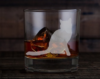 Cat Rock Glass- Set of 2 or 4 -Old Fashioned Glass -Laser Engraved Etched Glasses