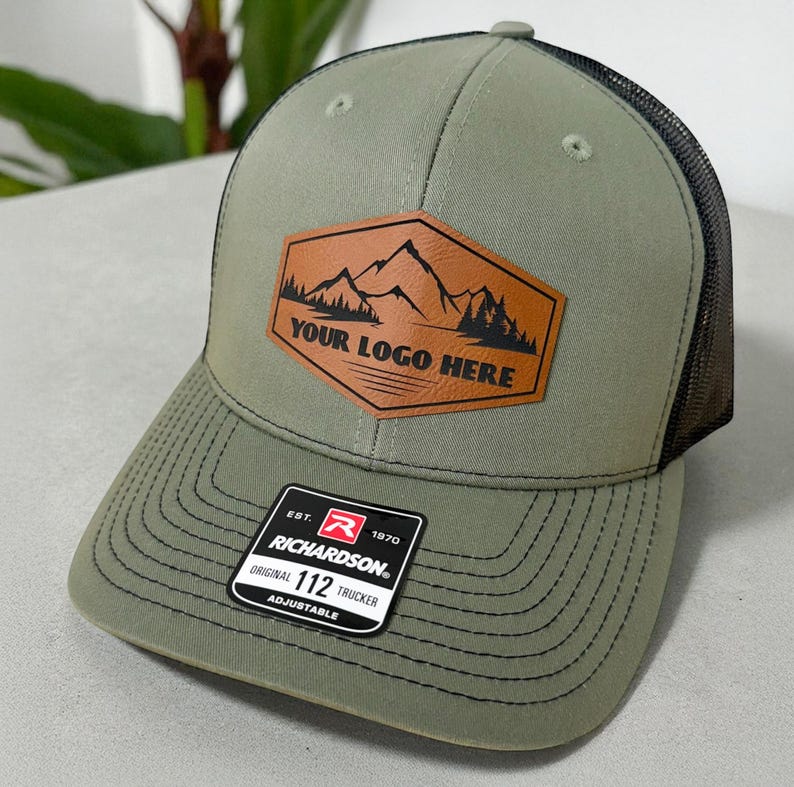 Custom hat, Bulk Custom Leather Patch Hat, Bulk hats, Leather patch hat, logo hats, business merch, Gift, Holiday, Personalized hat image 1