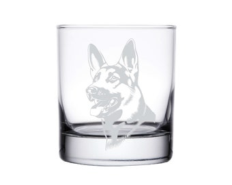 German Shepherd Glass -Old Fashioned Glass -Personalized Etched Glasses