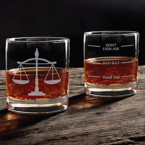 Lawyer Whiskey Glass-Old Fashioned Glass -Funny Personalized Etched Glasses- Gift for Lawyer- Gift for Judge- Scales of Justice