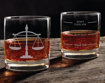 Lawyer Whiskey Glass-Old Fashioned Glass -Funny Personalized Etched Glasses- Gift for Lawyer- Gift for Judge- Scales of Justice